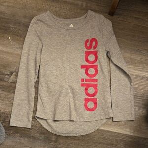 Adidas Kids Long Sleeve Gray Tee with Bold Pink Logo